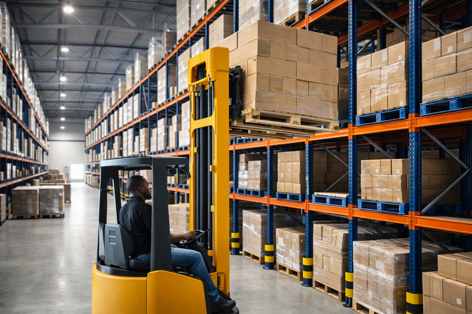 Heavy-duty racking structure for industrial pallet storage