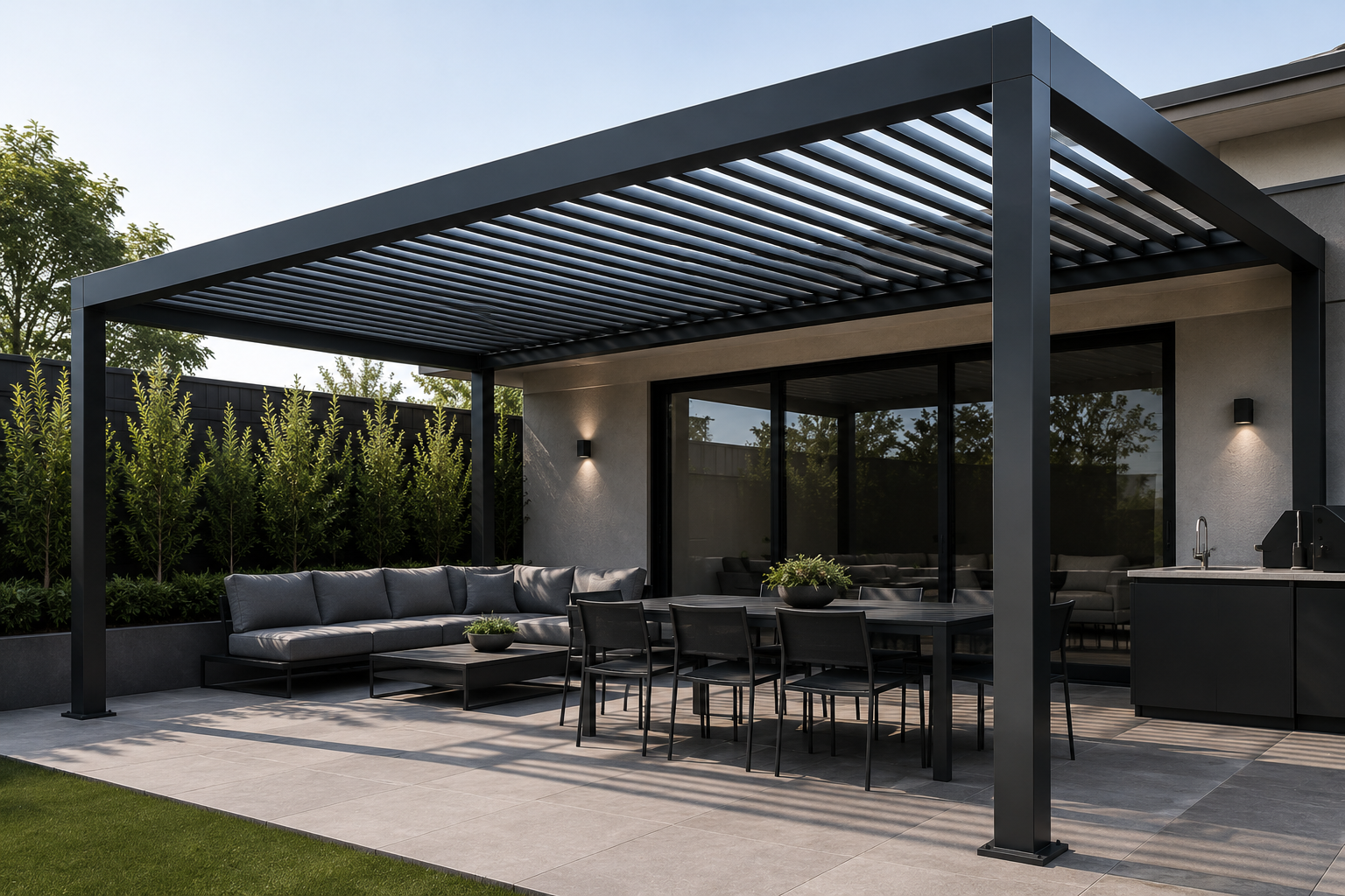 Steel pergola installed for home use